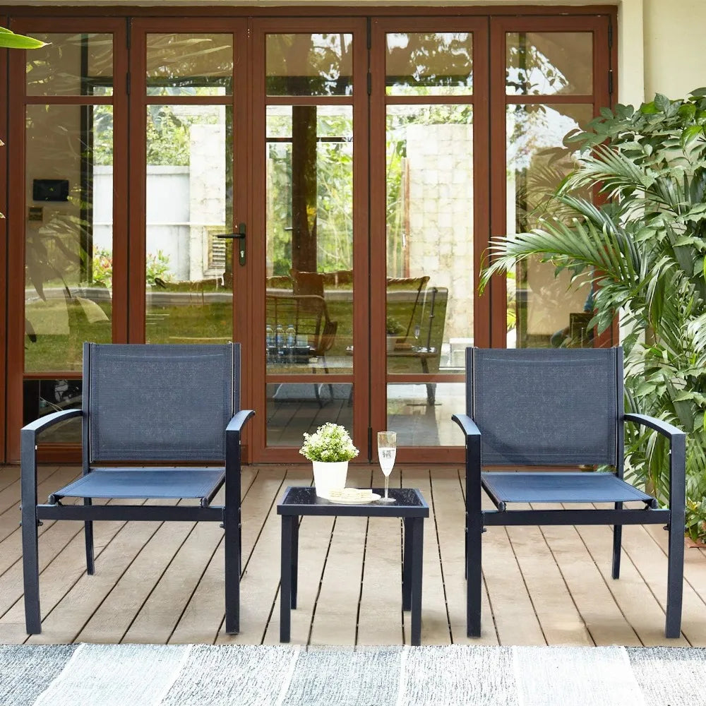 3 Pieces Furniture Outdoor Porch Lawn Chairs with Coffee Table