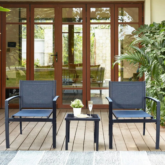 3 Pieces Furniture Outdoor Porch Lawn Chairs with Coffee Table