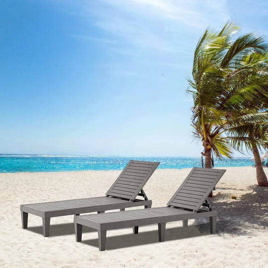 Outdoor Chaise Lounge Set of 2, Adjustable Pool Lounge Chair