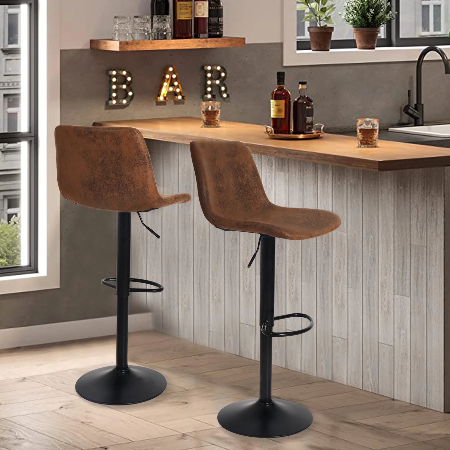 2x Industrial Vintage Tall Bar Stools Adjustable