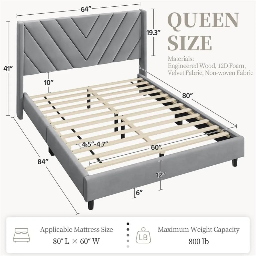 Queen Bed Frame with Winged Sides