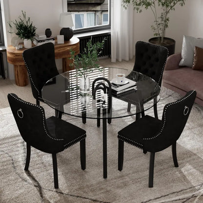 5 Piece Luxury Round Glass Dining Set, Modern Minimalist Circle Kitchen Table Set for 4, 42'' Clear Circular Glass Top Dinner Ro