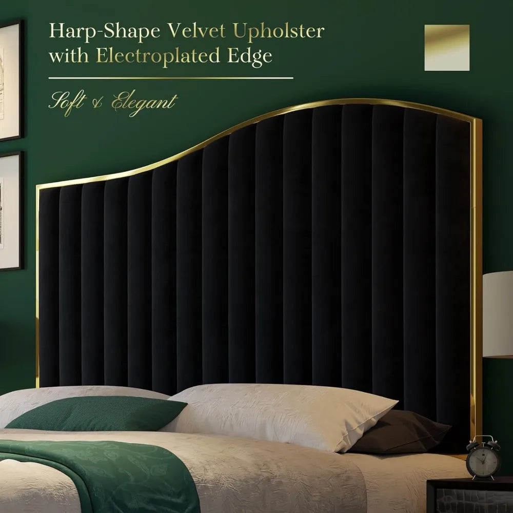 King & Queen Size Bed Frame Velvet Upholstered Platform Bed