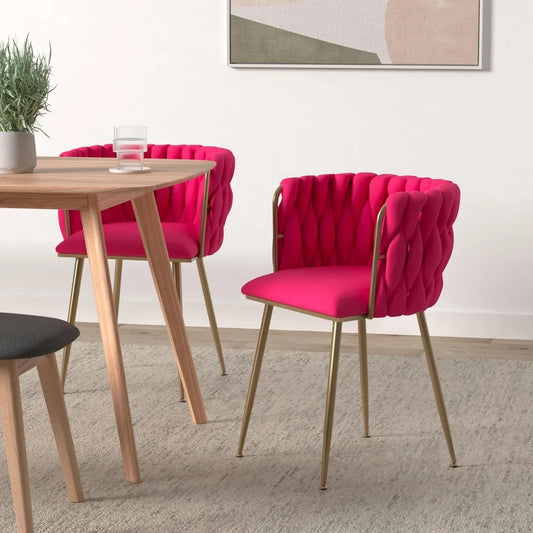 Velvet Dining Chairs Set of 2 Hand Weaving  Side Chair