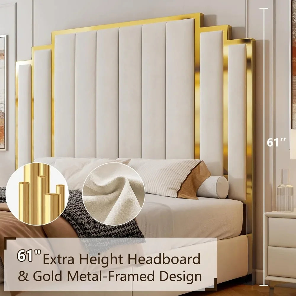 Queen & King Size Platform Bed Frame with Extra Tall Headboard