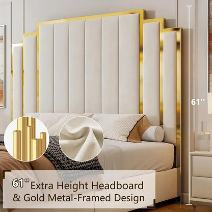 Queen & King Size Platform Bed Frame with Extra Tall Headboard