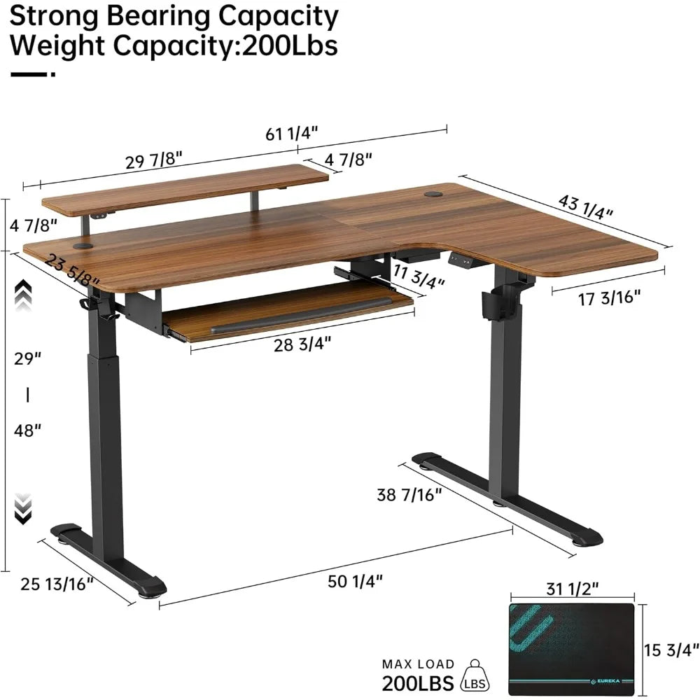 L-Shaped Desk  61"x43" with Keyboard Tray