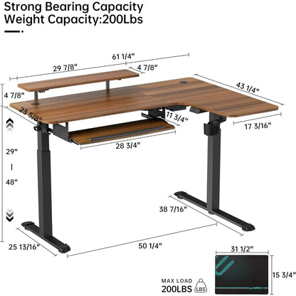 L-Shaped Desk  61"x43" with Keyboard Tray
