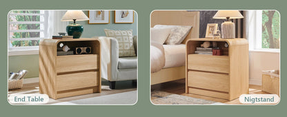 25" Tall Modern Nightstand with Charging Station, 23.6'' Wide Wood Bedside Table w/2 Storage Drawers,for Bedroom, Living Room