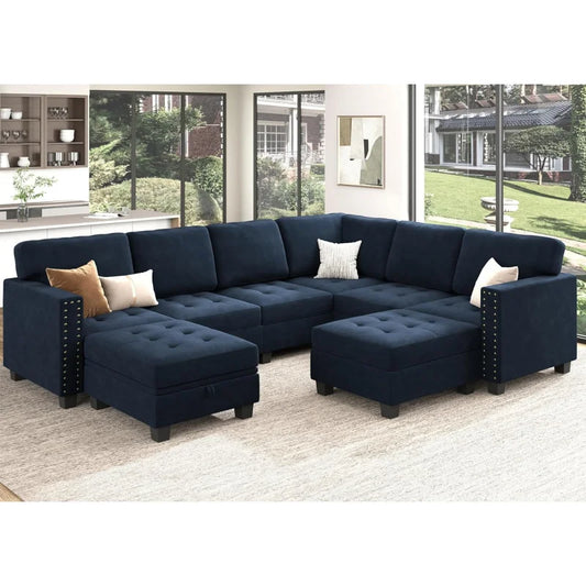 Velvet Modular Sectional sofa, Convertible L Shaped couch with Storage