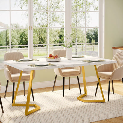 Tribesigns Gold Dining Dinner Table: 55 Inches Modern White Dining Room Table with Golden Legs, Faux Marble Kitchen Table for 6