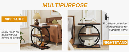 Tribesigns End Table, Narrow End Table with 3 Storage Shelves, Wooden Side Table, Industrial Small Sofa Side Table