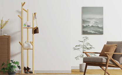 Bamboo Corner Tree Coat Rack with Hooks and Shelves