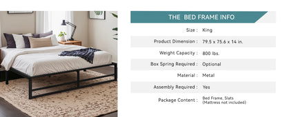 Metal Bed Frame, No Box Spring Needed - Queen, Full, King and Twin Sizes