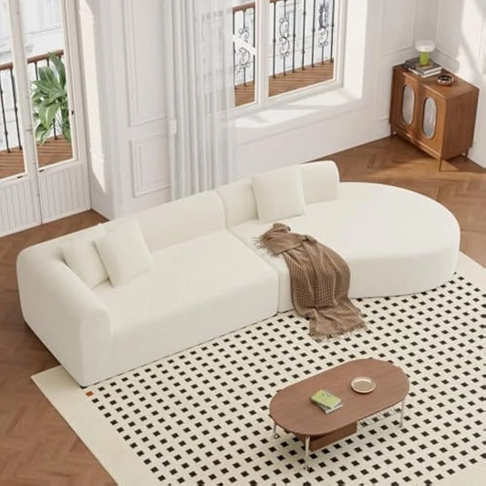 Curved Sofa, Upholstery Corduroy Sofa Couch with 3 Pillows