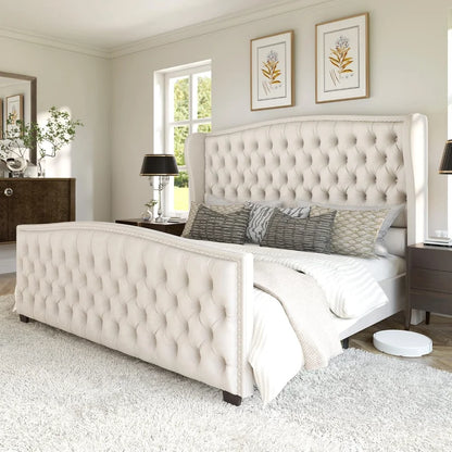 King& Queen Size Bed Frame, Velvet Upholstered