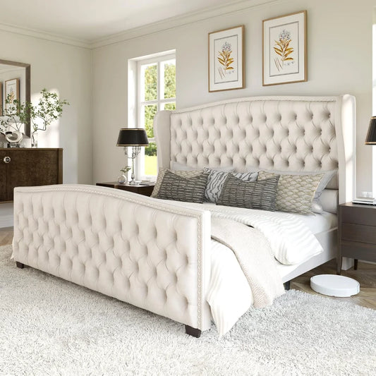 King& Queen Size Bed Frame, Velvet Upholstered