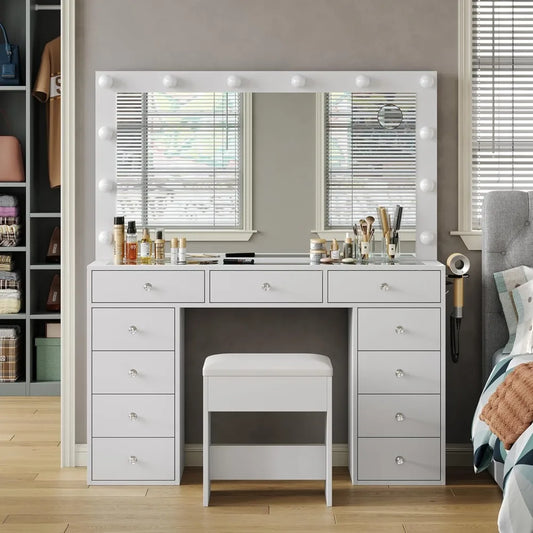Vanity Desk with Mirror, Dresser with  Chair