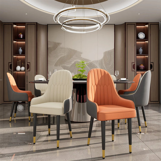 Faux Leather Dining Chair Set of 2, with Solid Wood Legs