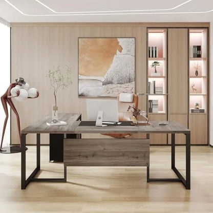 70.8" L-Shaped Executive Desk with Drawer Cabinet