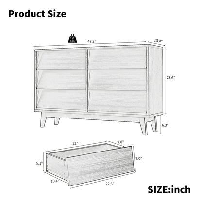 6 Drawer Double Dresser, Wood Chest of Drawers