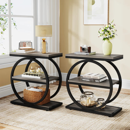 Tribesigns End Table, Narrow End Table with 3 Storage Shelves, Wooden Side Table, Industrial Small Sofa Side Table