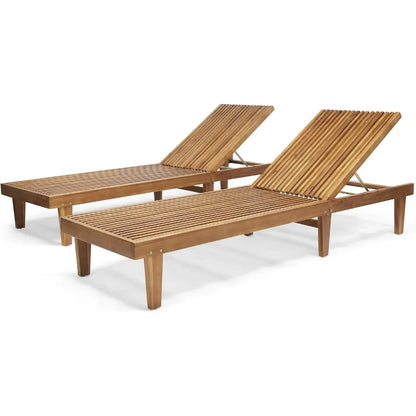Outdoor Wooden Chaise Lounge, Set of 2