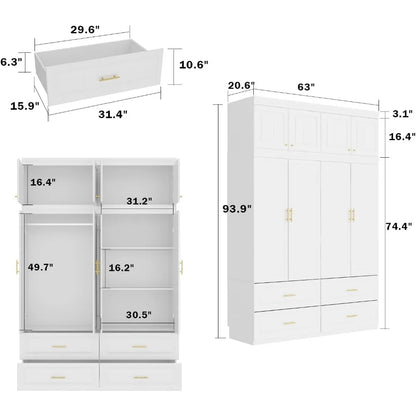 4 Door Wardrobe Closet with Drawers & Shelves