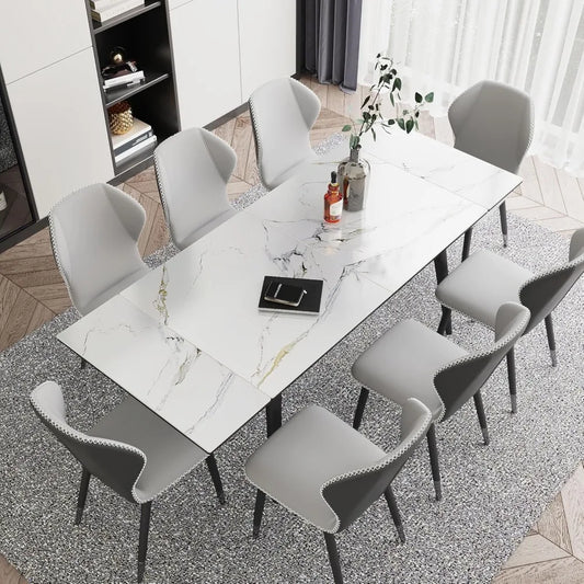 Extendable Dining Table for 4-8, 55"- 78" Rectangular Sintered Stone Dining Room Table, Faux Marble White Kitchen Table for Dini