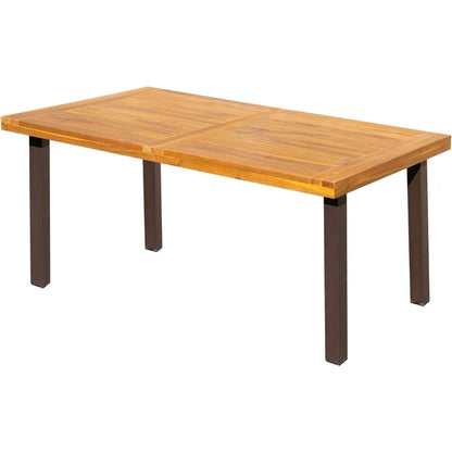 Dining Table for 6 Acacia Wood Indoor Outdoor Home Kitchen Table with Iron Legs Large Rectangular Patio Table for Deck,