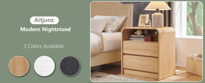 25" Tall Modern Nightstand with Charging Station, 23.6'' Wide Wood Bedside Table w/2 Storage Drawers,for Bedroom, Living Room