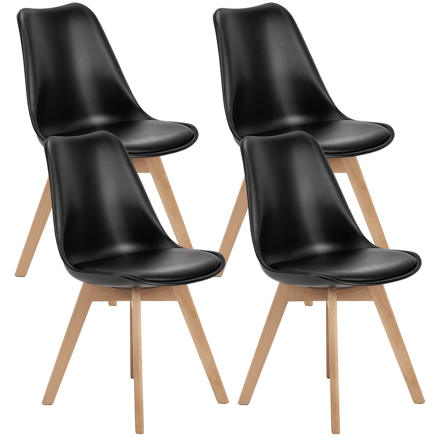 Leather Dining Chairs Set of 4 Wooden Legs