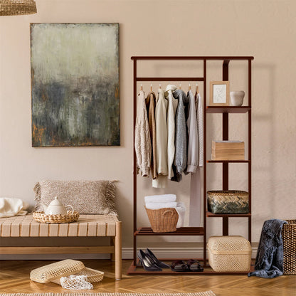 3-in-1 Bamboo Coat Rack with Shelves & Shoe Bench