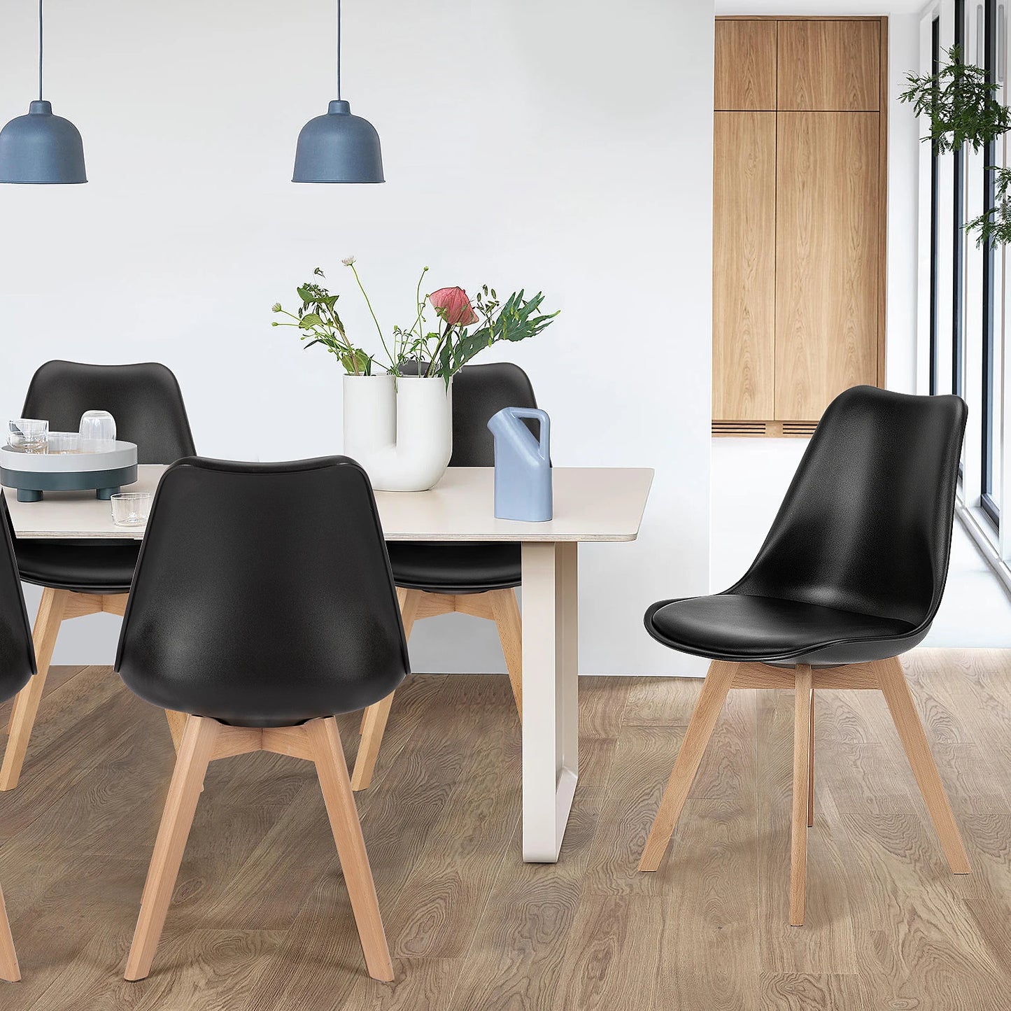 Leather Dining Chairs Set of 4 Wooden Legs