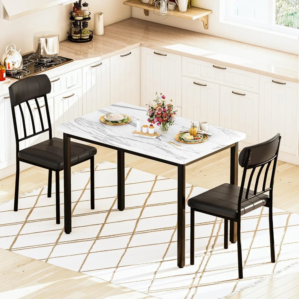 3 Piece Dining Tables Set, Small Industrial Kitchen Table and 2 Chairs, Kitchen Breakfast Dining Table Set, Breakfast Table Set