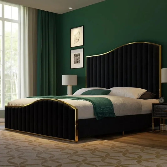King & Queen Size Bed Frame Velvet Upholstered Platform Bed