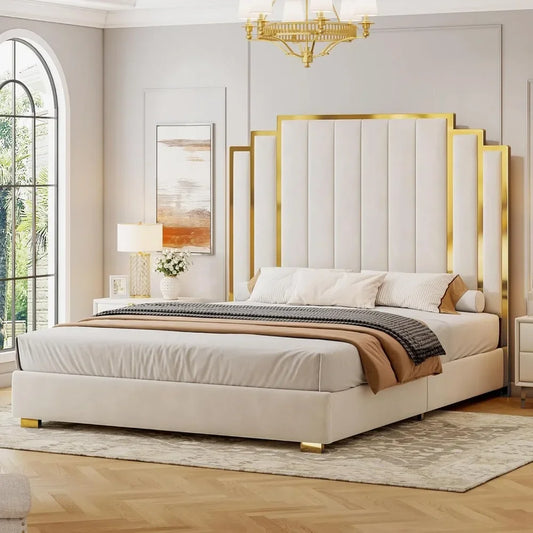 Queen & King Size Platform Bed Frame with Extra Tall Headboard