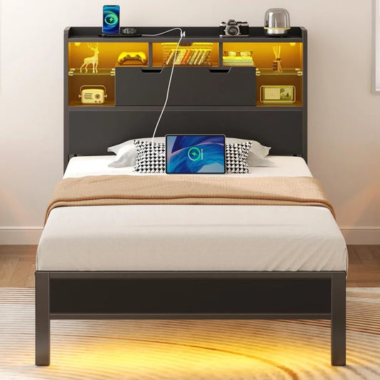 Bed Frame with Bookcase Storage - Full, Queen & Twin sizes