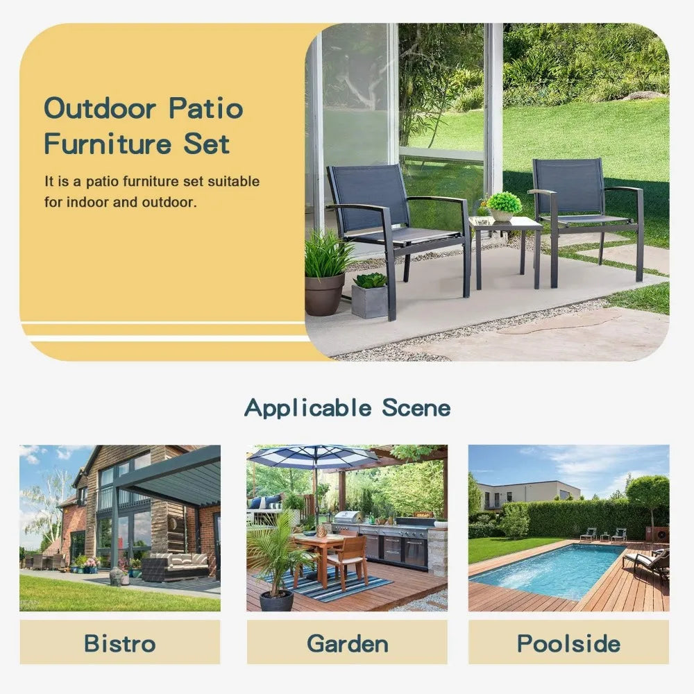 3 Pieces Furniture Outdoor Porch Lawn Chairs with Coffee Table