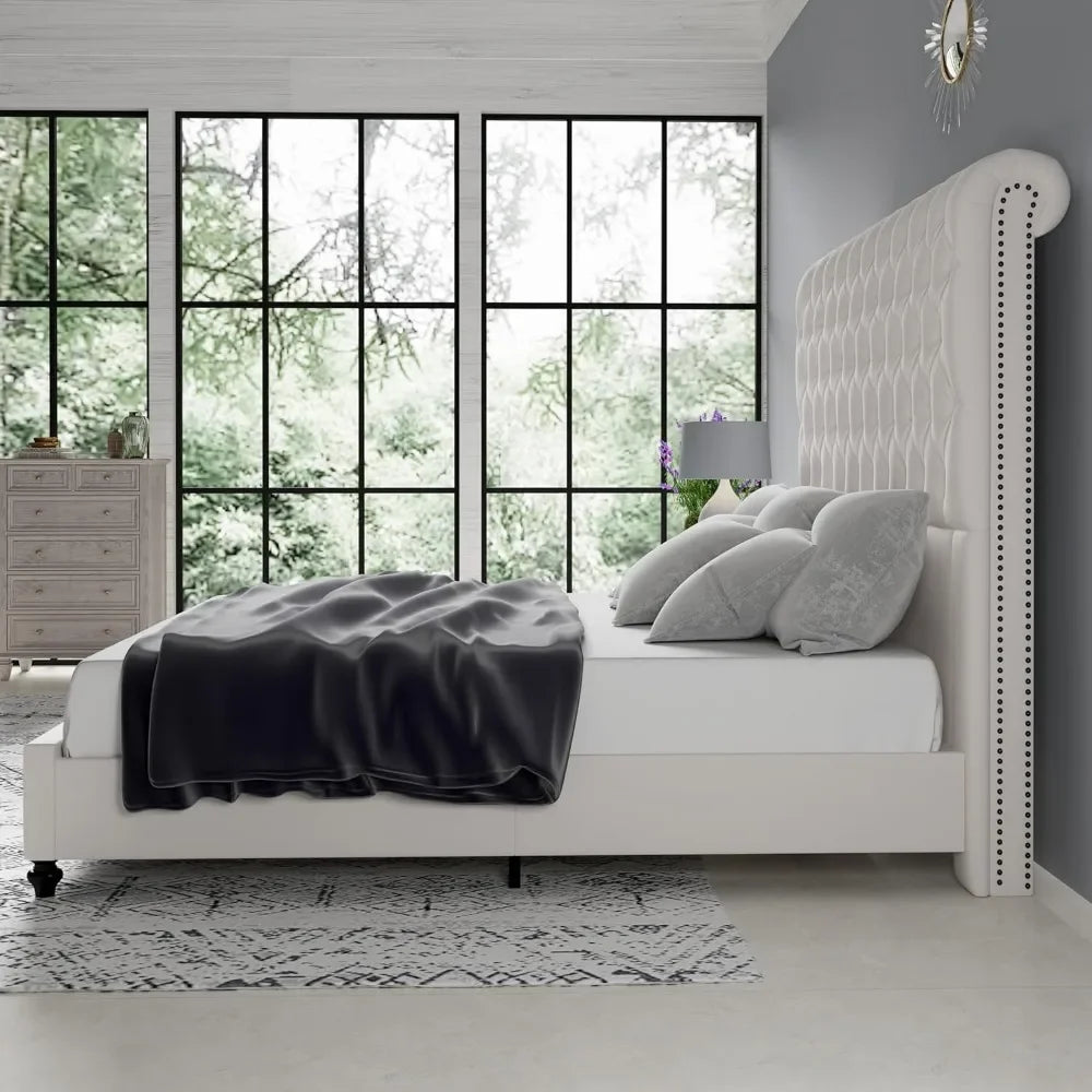 Queen Size Bed Frame with Sleigh Headboard