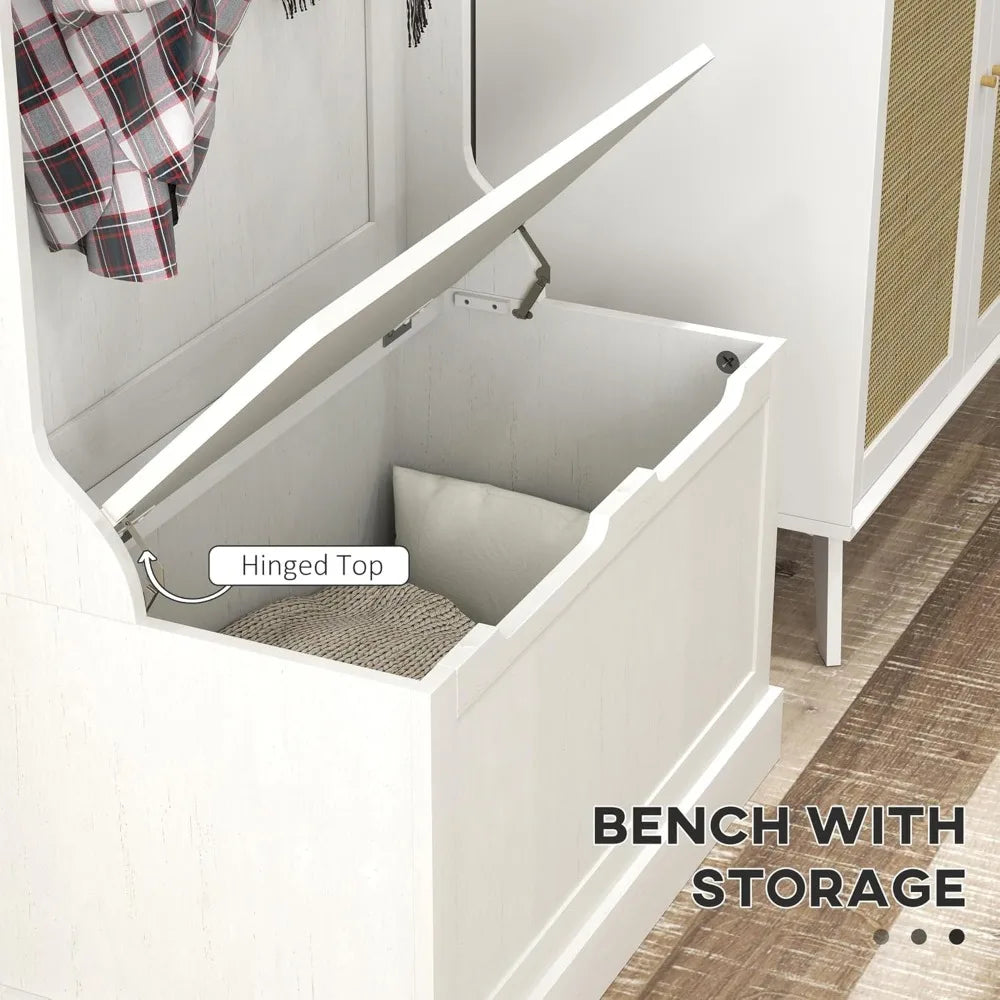 Standing Coat Rack with Shoe Bench and Four Hooks