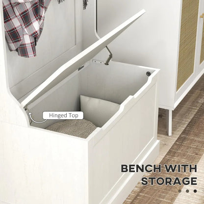 Standing Coat Rack with Shoe Bench and Four Hooks