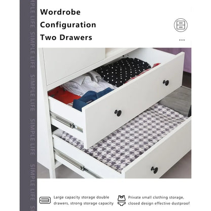 Wardrobe Closet, Metal Armoires with Two Drawers