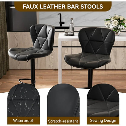 Modern Bar Stools Set of 2, Adjustable Faux Leather Upholstered