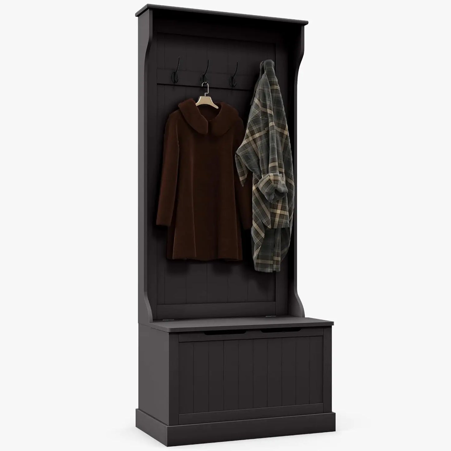 Standing Coat Rack with Shoe Bench and Four Hooks