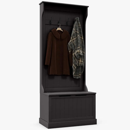 Standing Coat Rack with Shoe Bench and Four Hooks