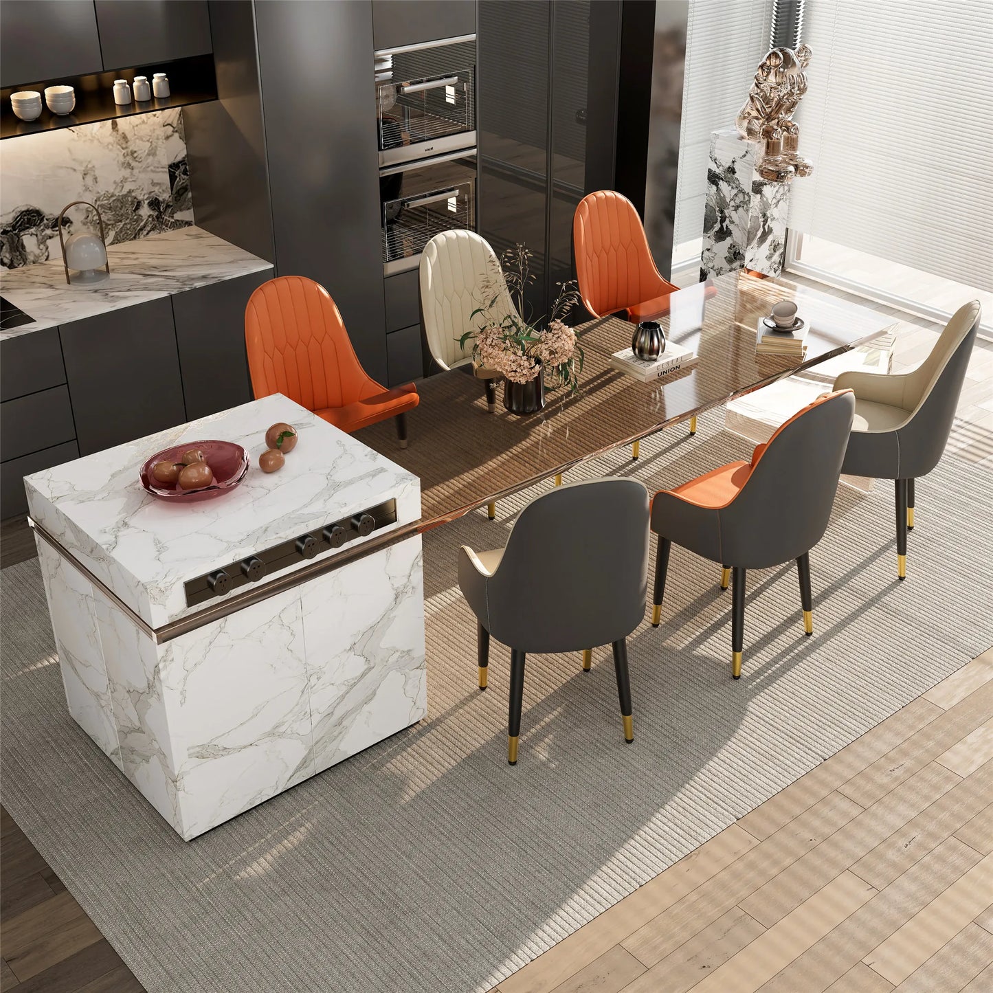 Faux Leather Dining Chair Set of 2, with Solid Wood Legs