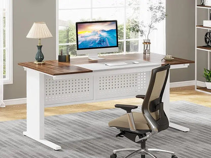 63 Inch L shaped Desk - File Cabinet, Drawers and Shelves