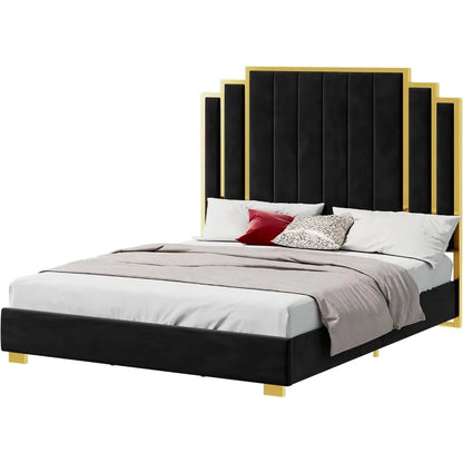 Queen & King Size Platform Bed Frame with Extra Tall Headboard