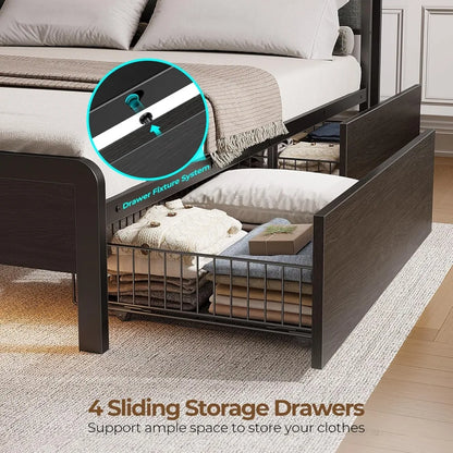 Bed Frame with Storage Drawers – Full/Queen/King Size